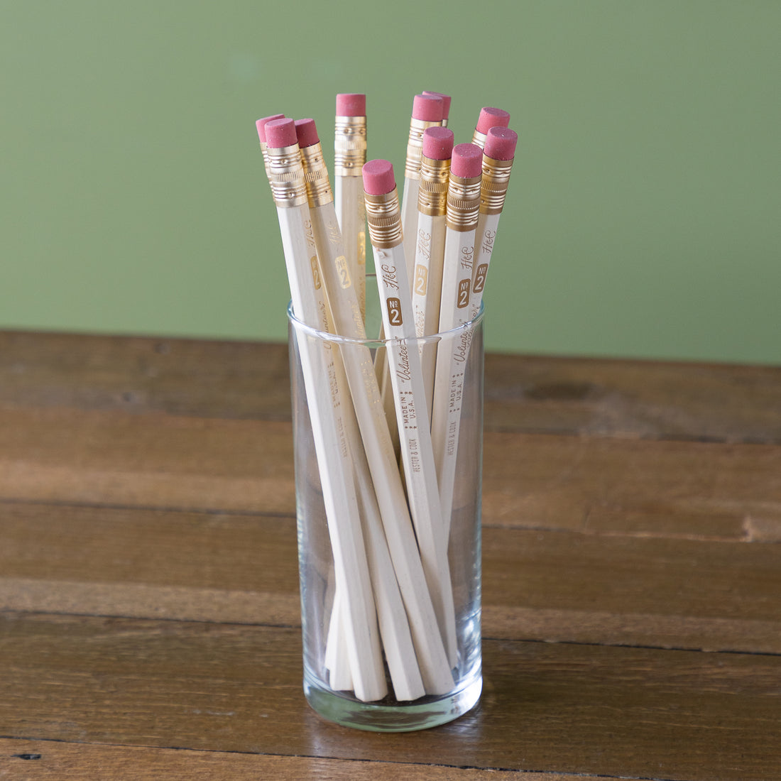 Jumbo Hex pencils in a glass jar.