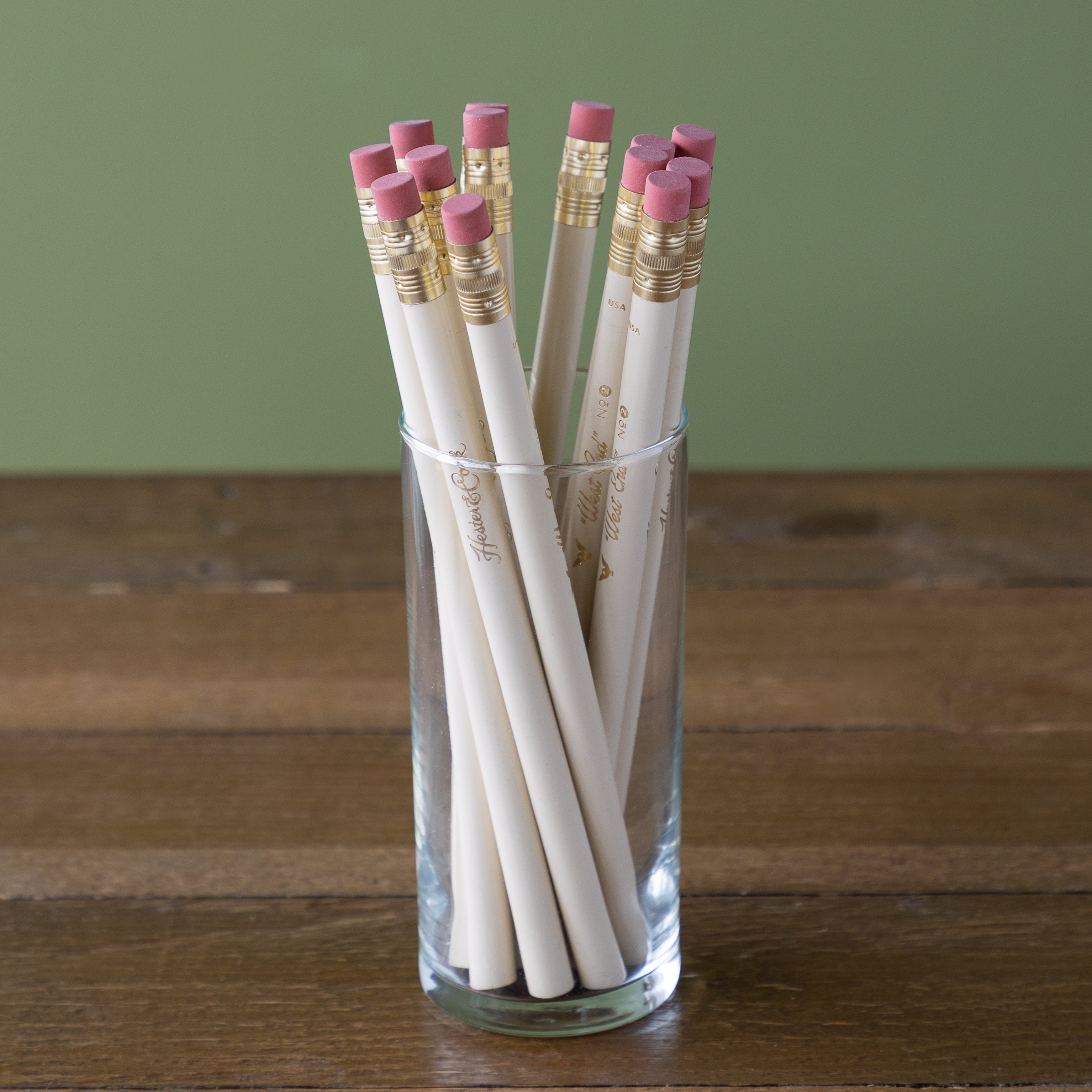 Group of West End Pencils in a glass cup. 
