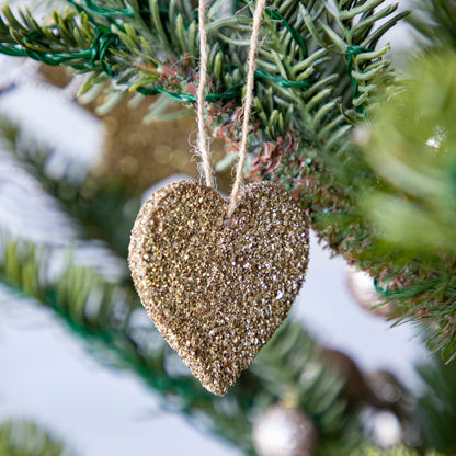 Gold Glass Glitter Heart Ornament