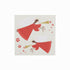 Illustration of two angels with red robes and trumpets on a beige background