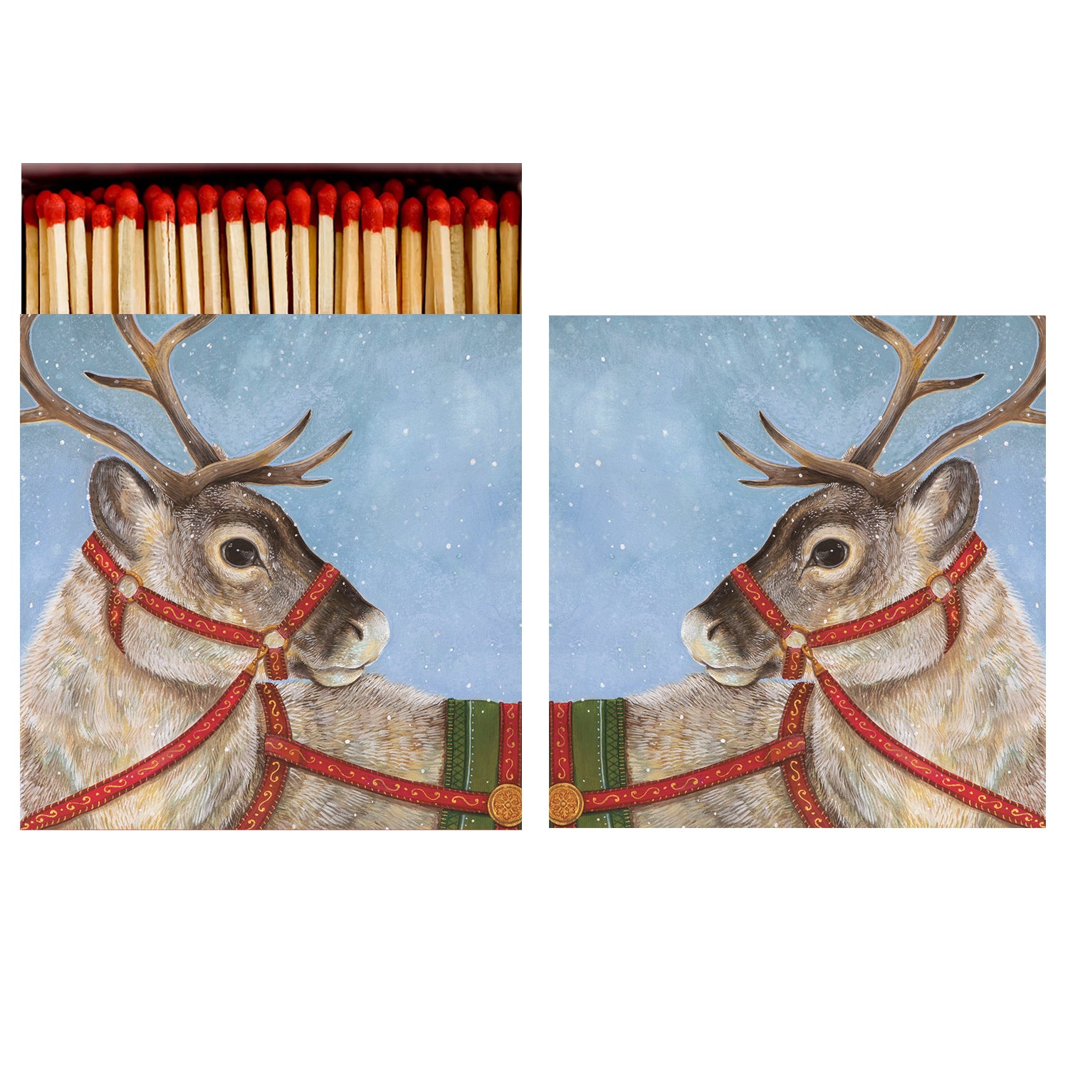 These adorable Dashing Reindeer Matches by Hester &amp; Cook are the perfect stocking stuffer or hostess gift. Each matchbox features a charming reindeer design, making them a festive addition to any holiday gathering.
