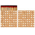 Two sides of a square match box, the left of which is open slightly to reveal the matches inside. The artwork on the box is a pattern of tan rattan strands woven together intricately over a white background.