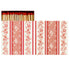 The front and back view of the Red Burleigh Stripe Matches featuring an alternating vertical pattern of red stripes and Burleigh floral patterns.