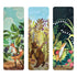 Three bookmarks featuring forest animals and plants with a fox, bear, and owl in a natural setting.