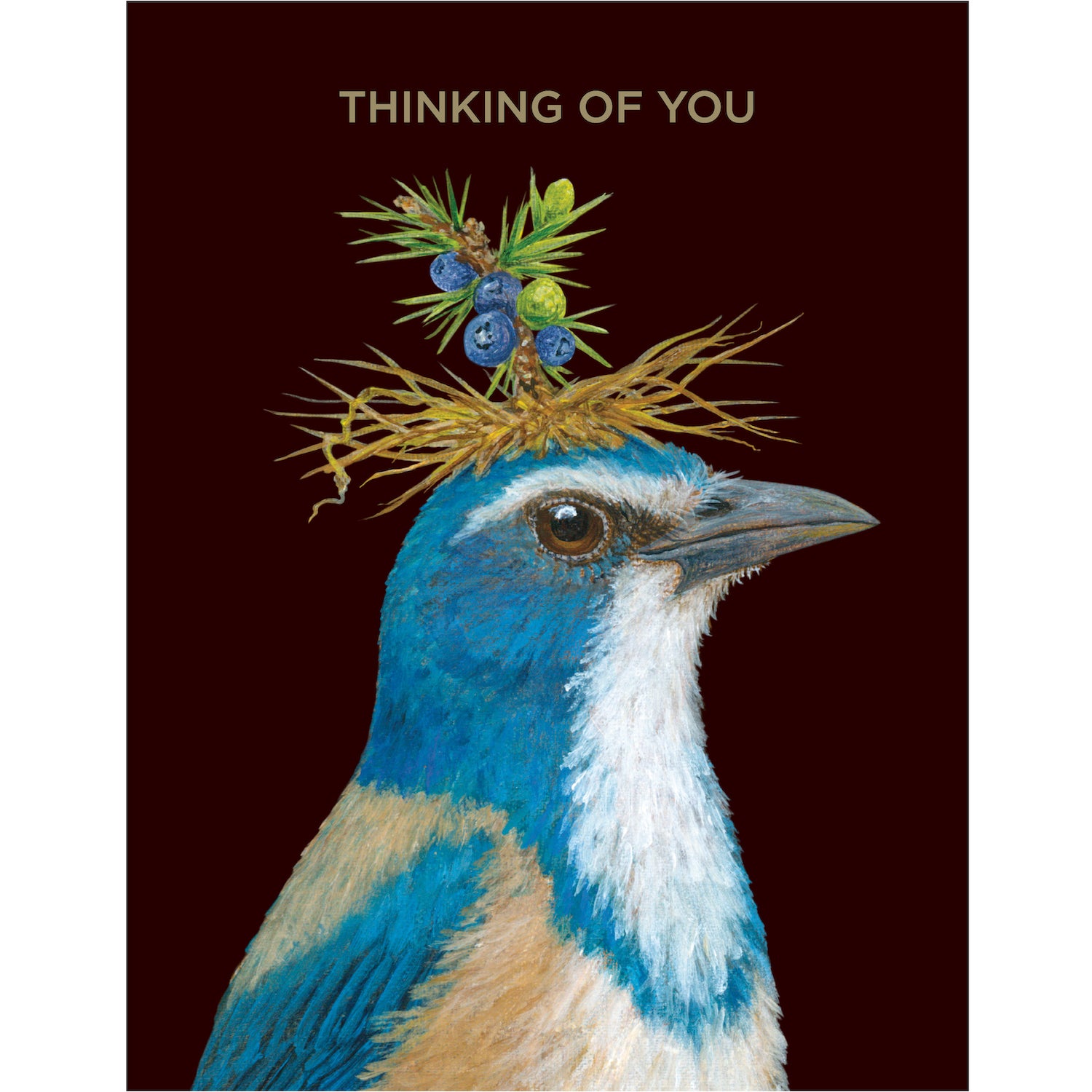 A blue bird with a vibrant blue crown on its head, captured beautifully in artist Vicki Sawyer&