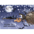 An illustration of four cats sitting on a broomstick, soaring through a starry night sky with bats and a full moon. Text reads: "WITCHING YOU A HAPPY HALLOWEEN."