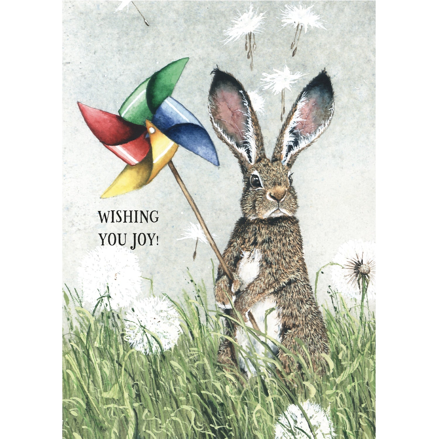 Illustration of a rabbit holding a colorful pinwheel with text &