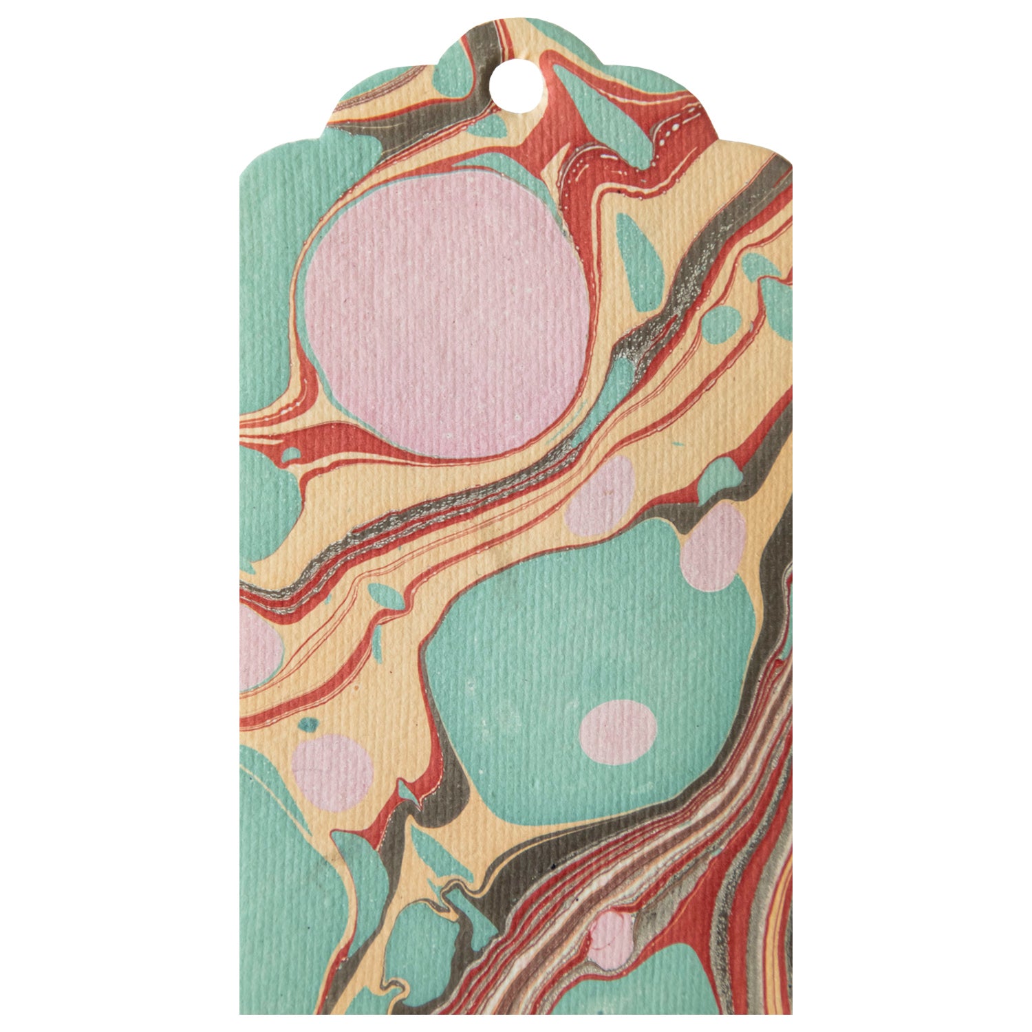 A Stone Marbled Gift Tag, with a unique finishing touch, featuring a pink, green, and blue marble design by Hester &amp; Cook.