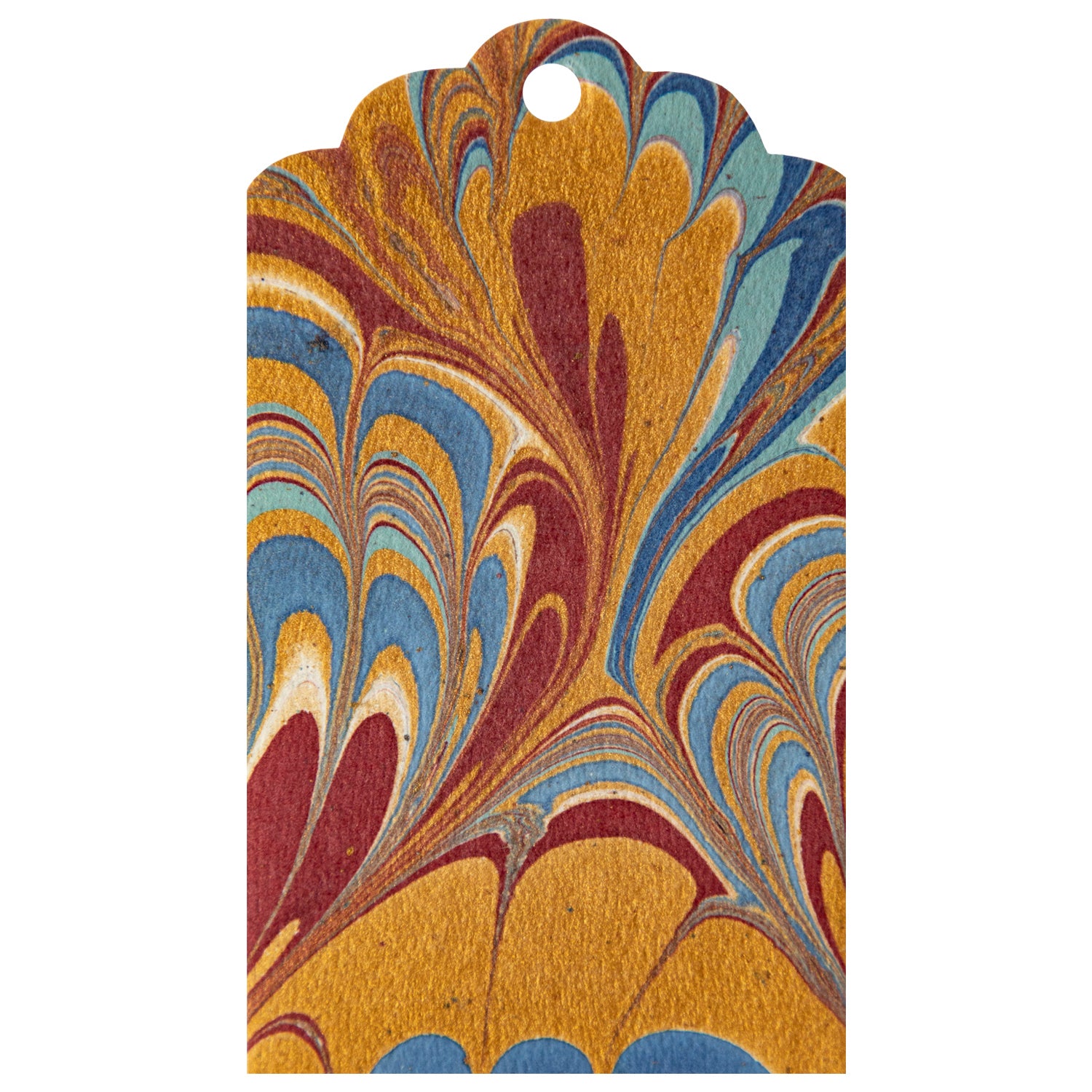 A Peacock Marbled Gift Tag with a colorful swirl design made from handmade papers by Hester &amp; Cook.