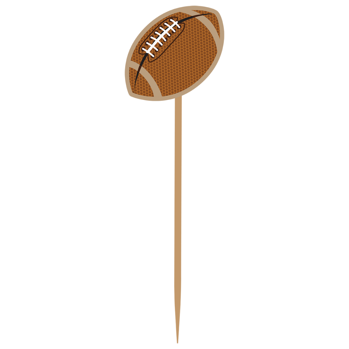 Football-shaped cocktail pick on a white background. 