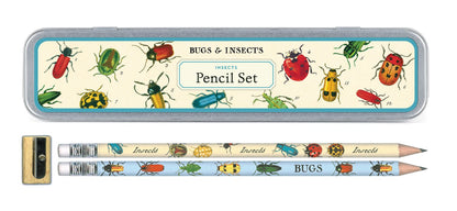 Bugs &amp; Insects Pencil box with 2 pencils below and a small sharpener