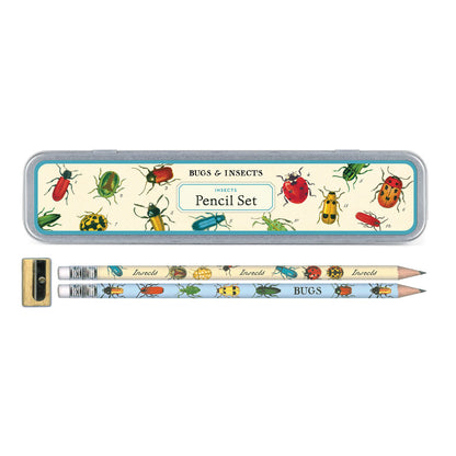 Bugs &amp; Insects Pencil box with 2 pencils below and a small sharpener