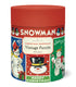 Christmas-themed puzzle canister with vintage snowman design on a white background.
