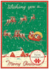 Christmas puzzle greeting card with Santa and reindeer design on a green background.