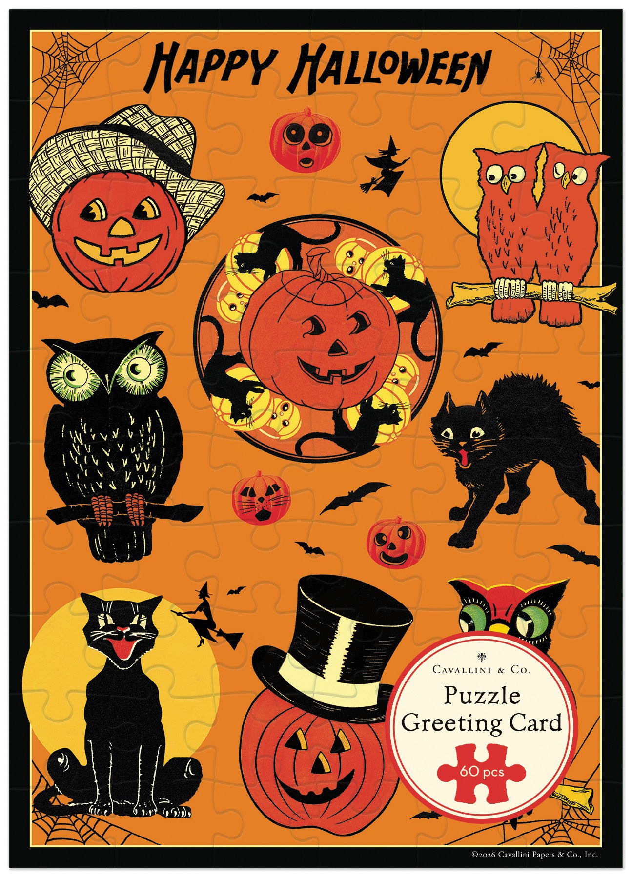 Halloween puzzle card by Cavallini Papers featuring vintage artwork.  
