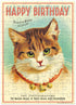 Vintage-style birthday card with a cat illustration and &