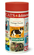 Vintage-style puzzle box with cat-themed illustrations on a white background.