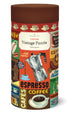 Coffee-themed vintage puzzle packaging with coffee-related graphics on a white background.