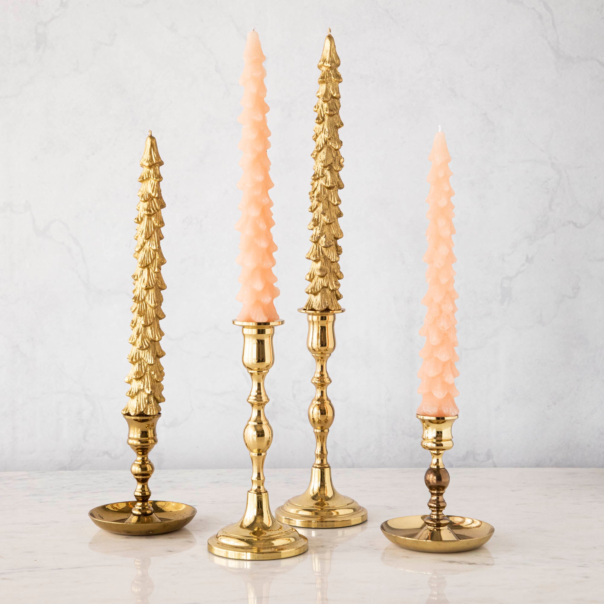 Gold Unscented Tree Shaped Taper Candles, Set of 2