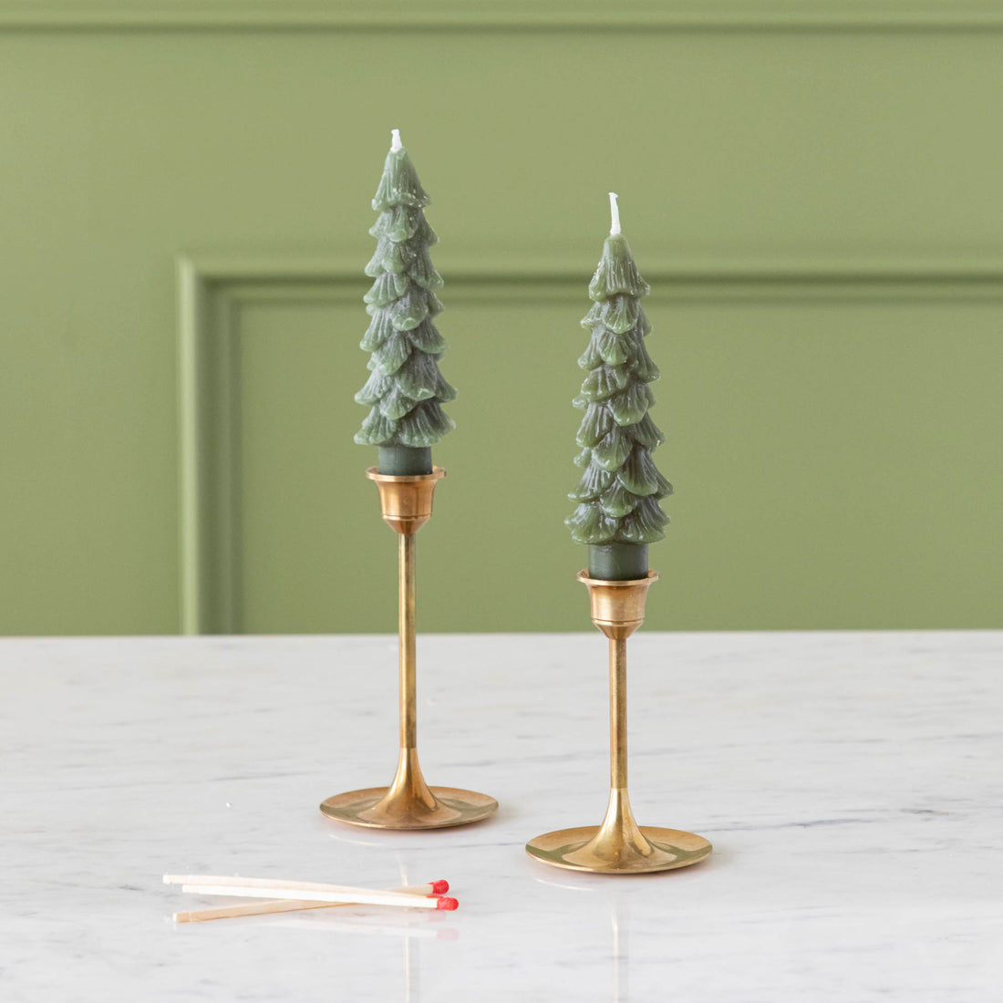 Green Tree Shape Taper Candles, Set of 2