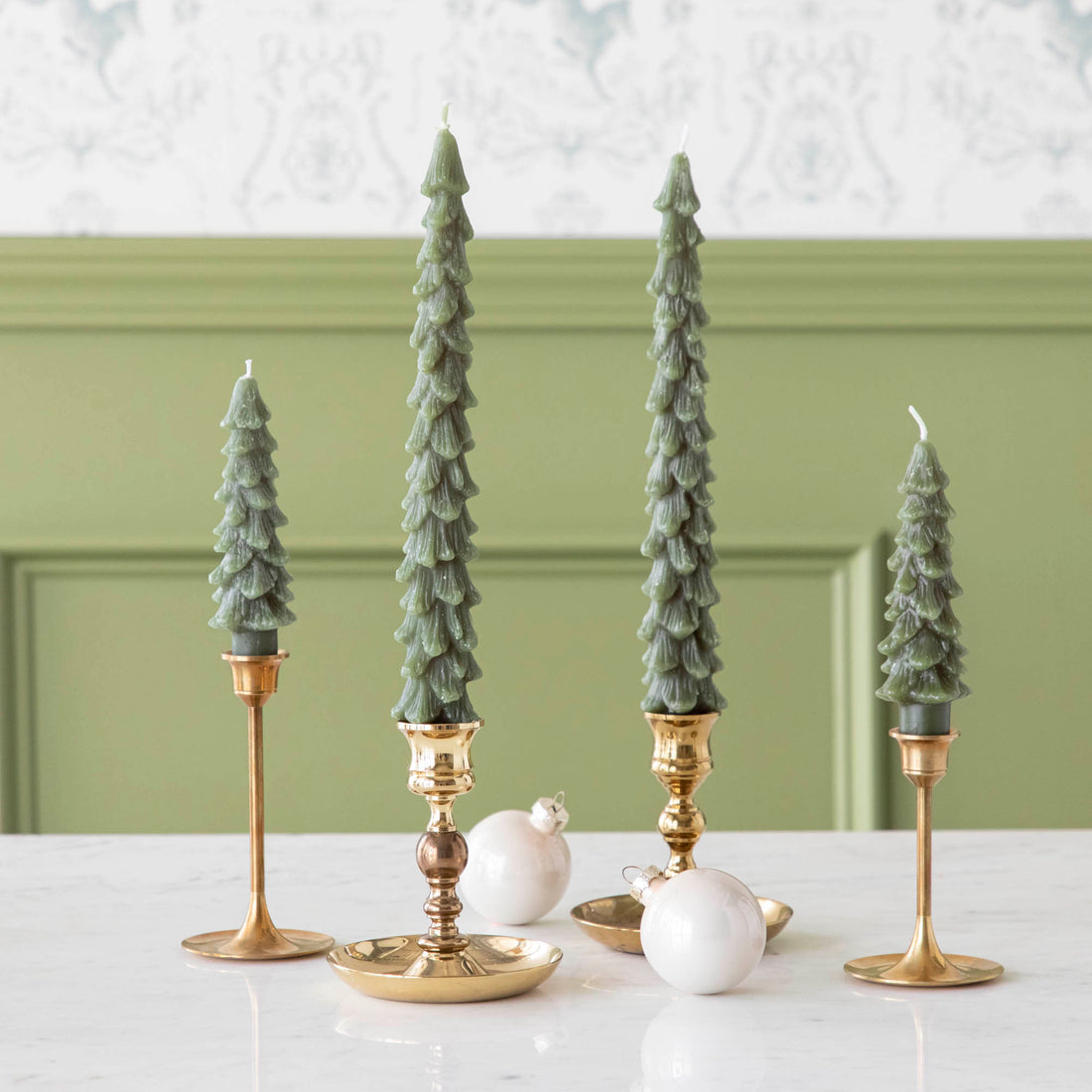 Green Tree Shape Taper Candles, Set of 2