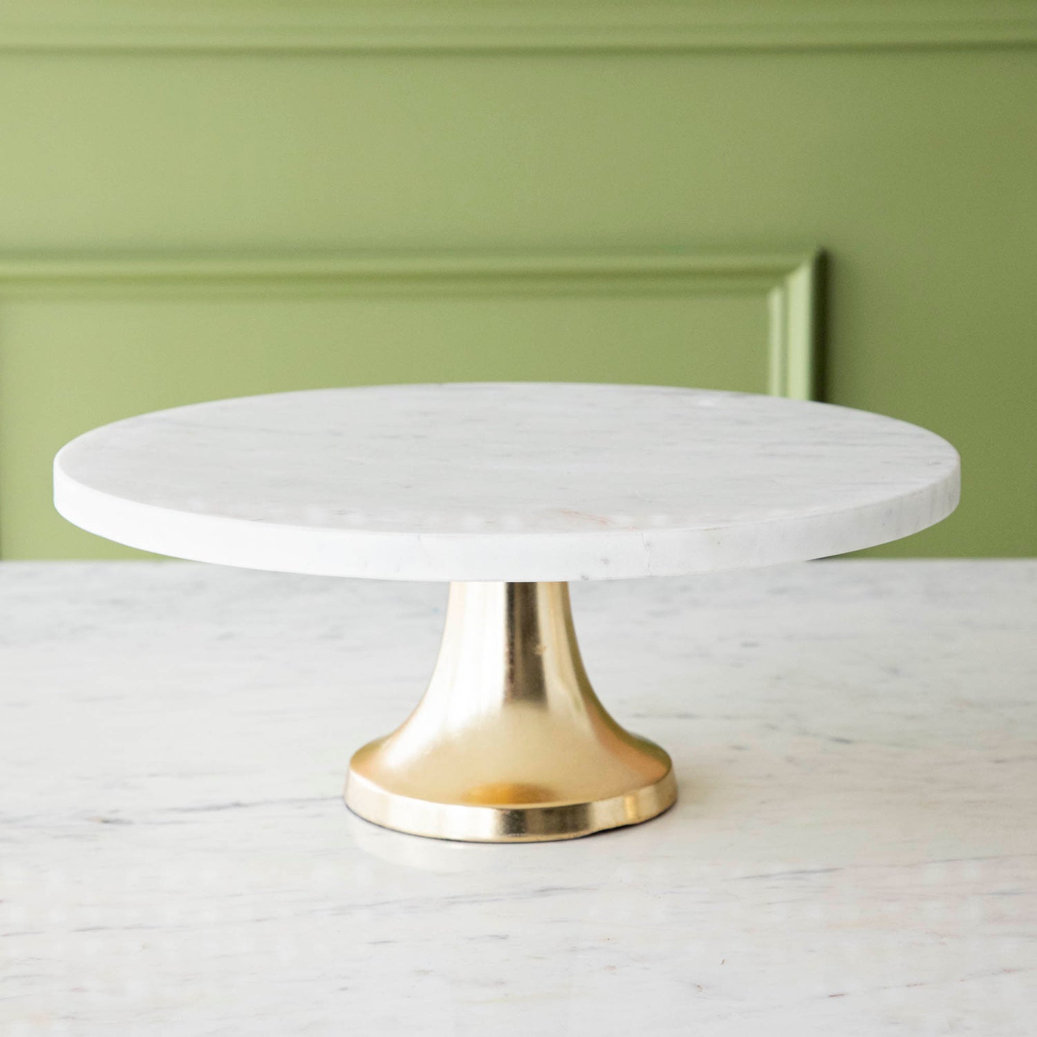 Marble Cake Plate with Antique Brass Base