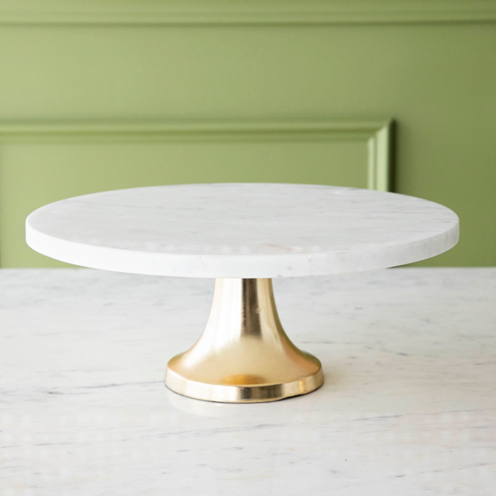 Marble Cake Plate with Antique Brass Base