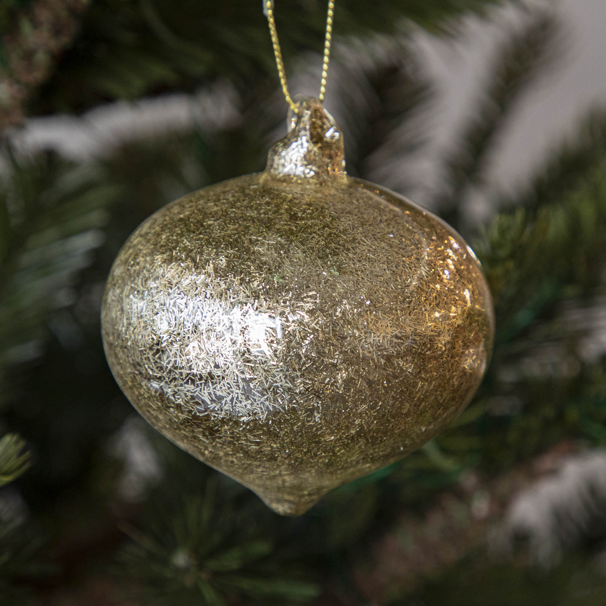 Glass Drop with Gold Tinsel Ornaments
