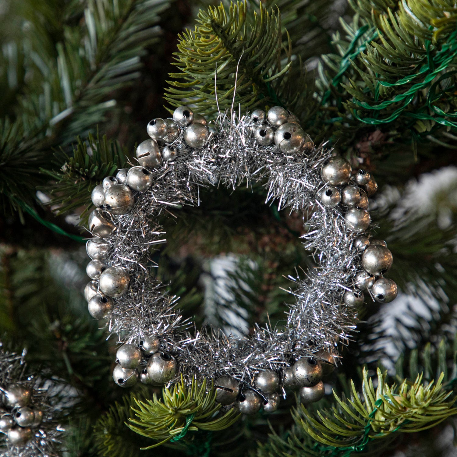 Silver Tinsel Wreath with Jingle Bells