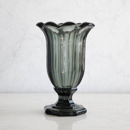Smoke Glass Fluted Vase