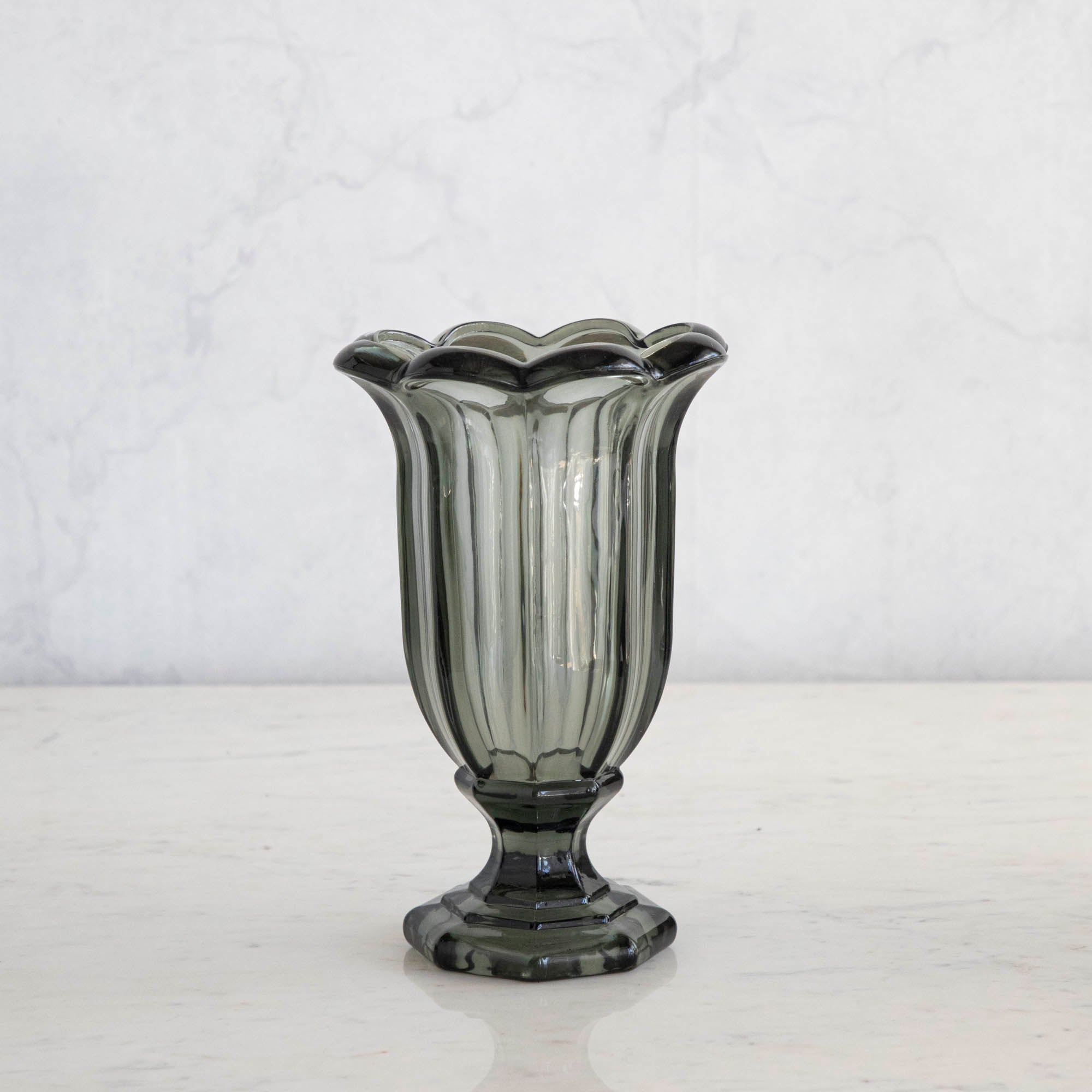 Smoke Glass Fluted Vase