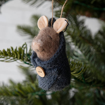 Wool Felt Baby Mouse in Swaddle Ornament