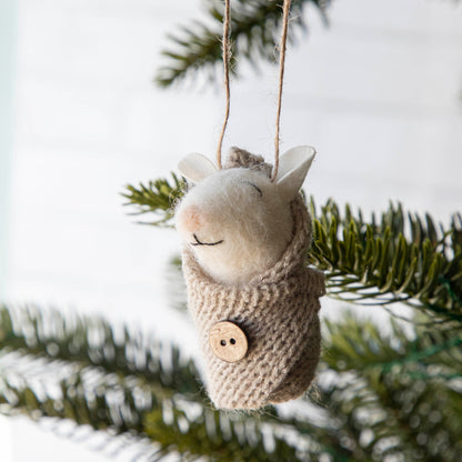 Wool Felt Baby Mouse in Swaddle Ornament