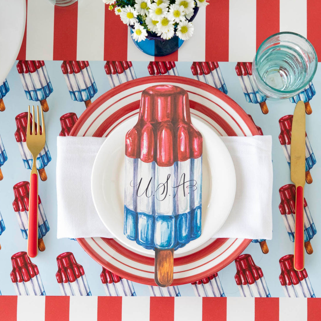 Rocket Pop Placemat under a patriotic place setting.