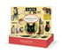 Stationery set packaging with vintage cat illustrations on a white background.