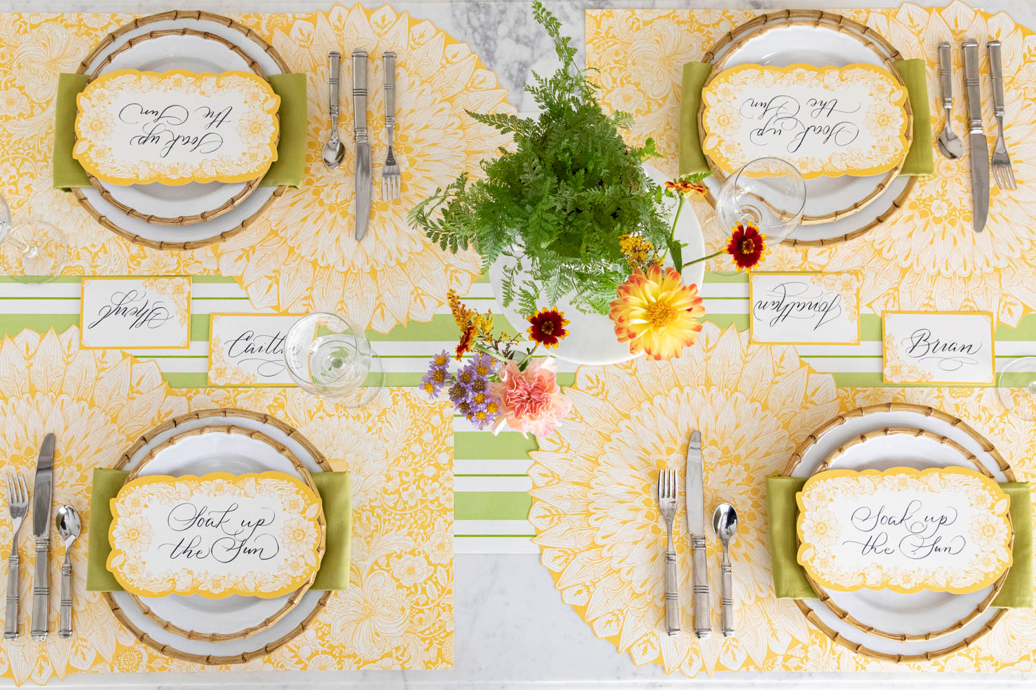 Hester &amp; Cook Die-cut Spring Bloom Placemat with yellow and green paper placemats.