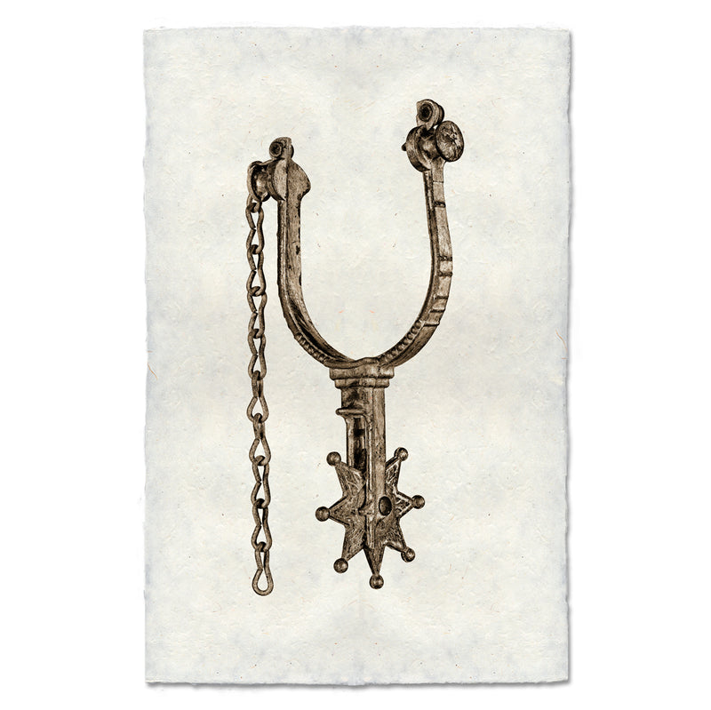 Artwork of a black and white photo of a spur.