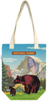 Tote bag with image of a national park in the background and a bear and its cub in the foreground that says National Parks above. 
