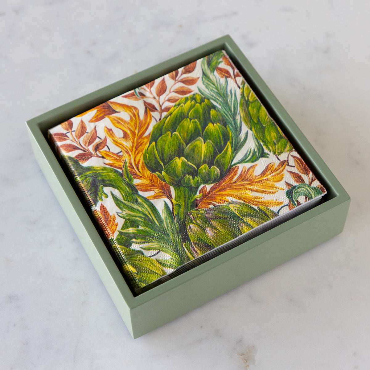 Artichoke Lacquer Napkin Holder/Tray