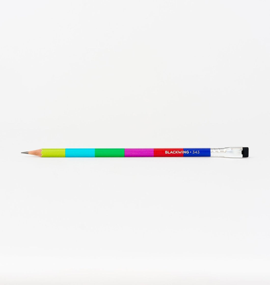 Blackwing pencil featuring a rainbow of colors on it. 