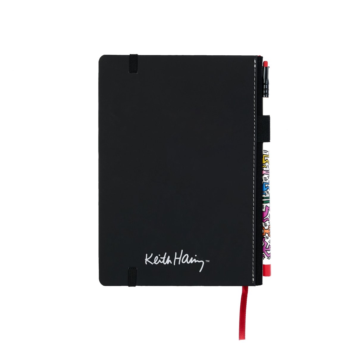 Back of the Blackwing notebook printed in all black with Keith Harings signature at the bottom in white. 
