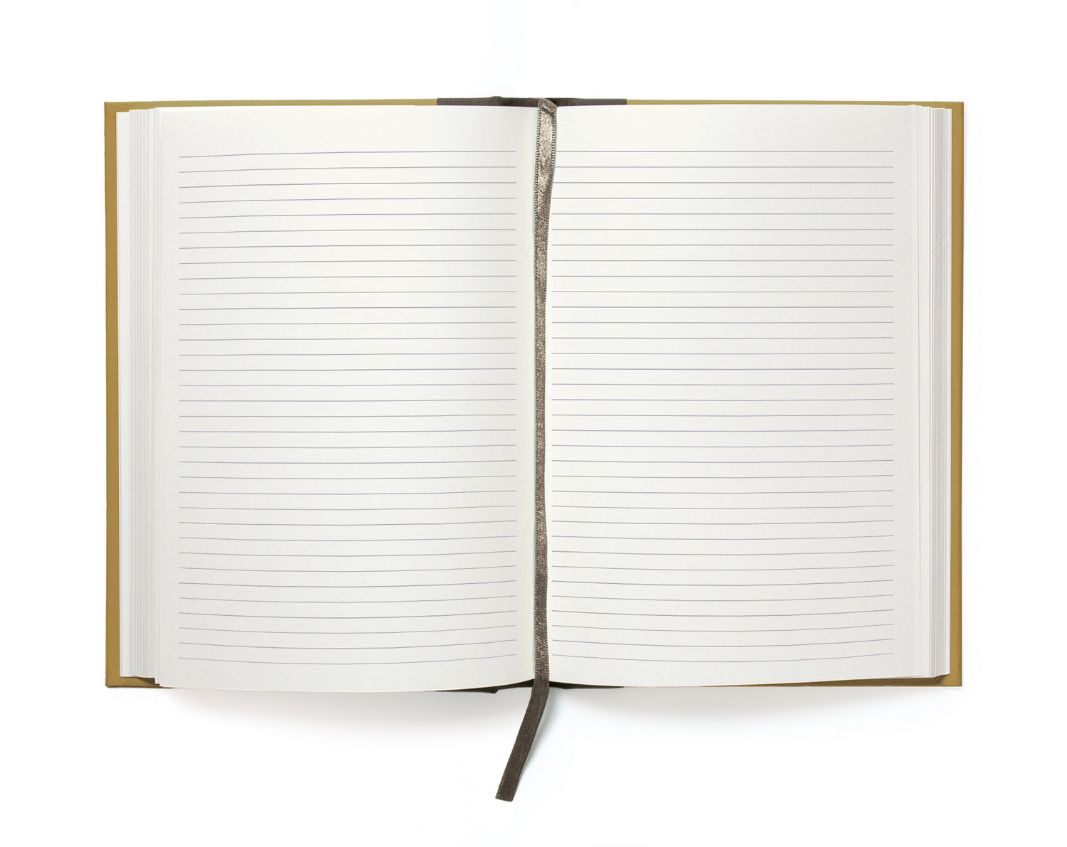 Open notebook with lined pages on a white background.
