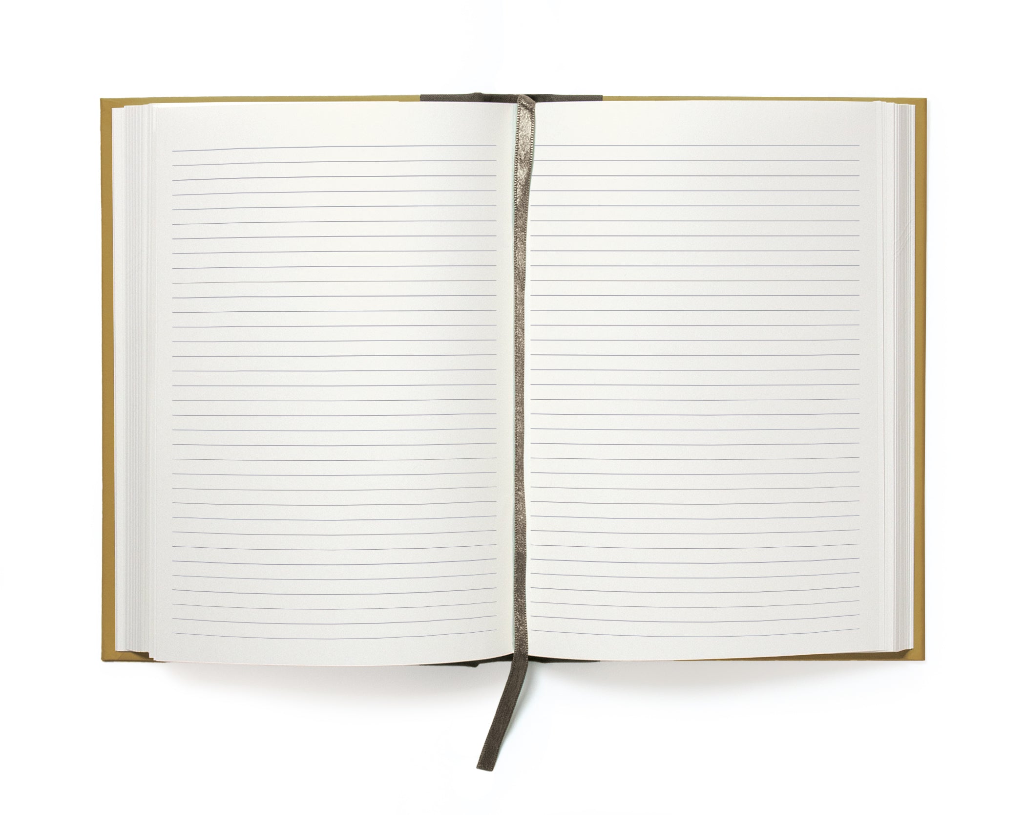 Open notebook with lined pages on a white background.