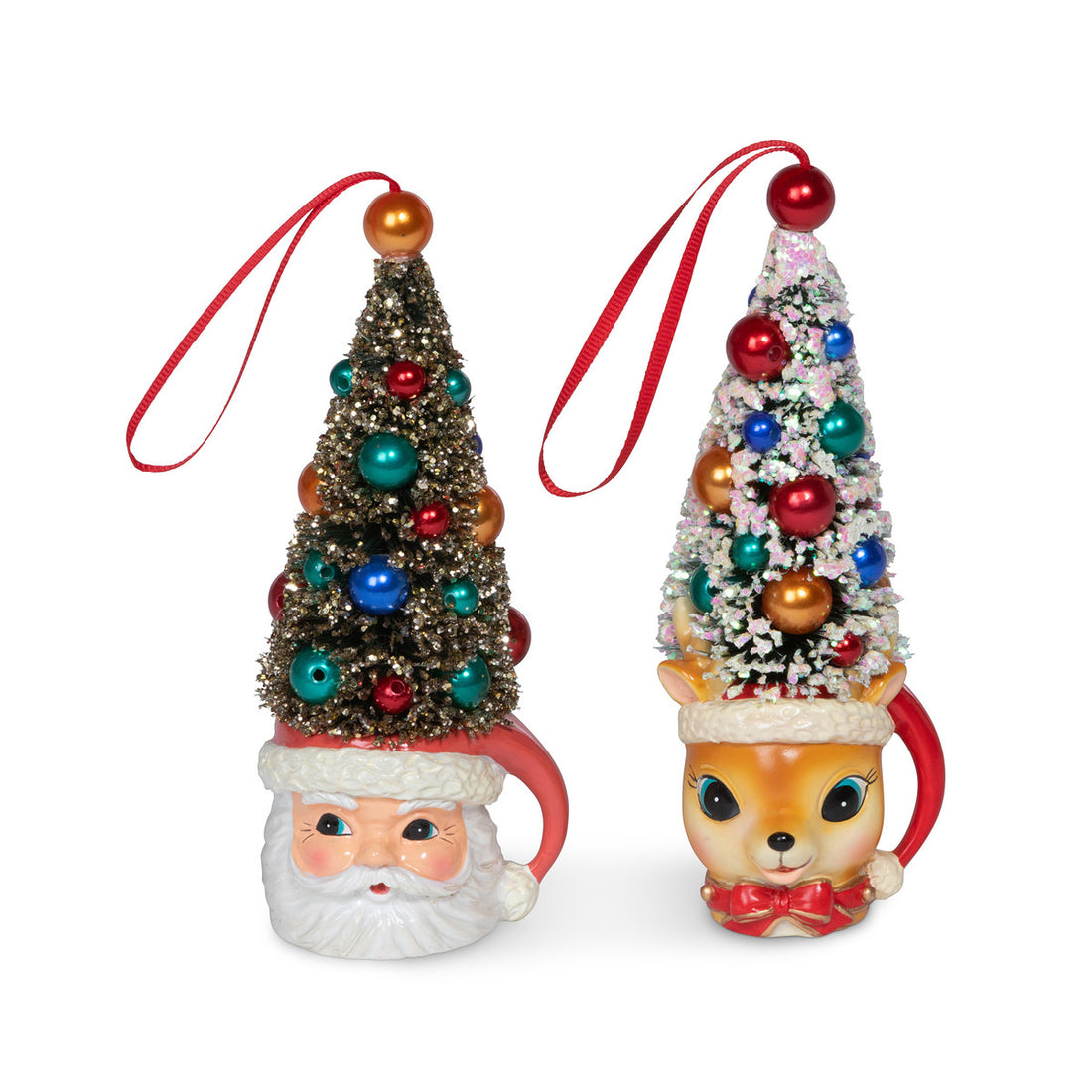 Retro Deer and Santa Mug with Sisal Tree Ornament