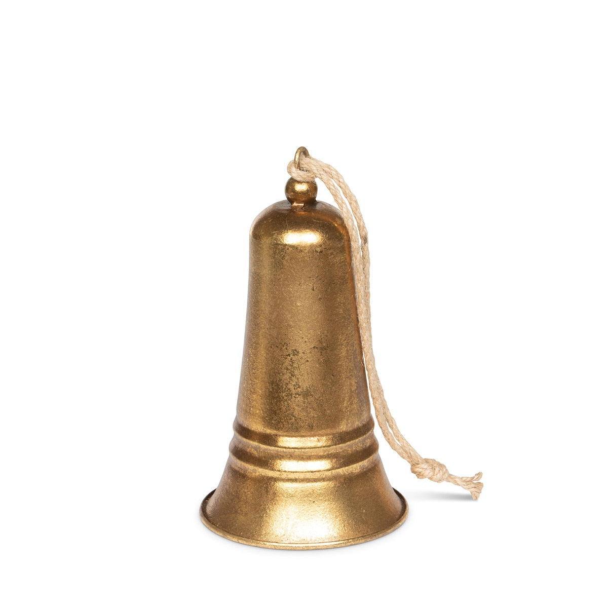 Bronze bell with a string on a white background