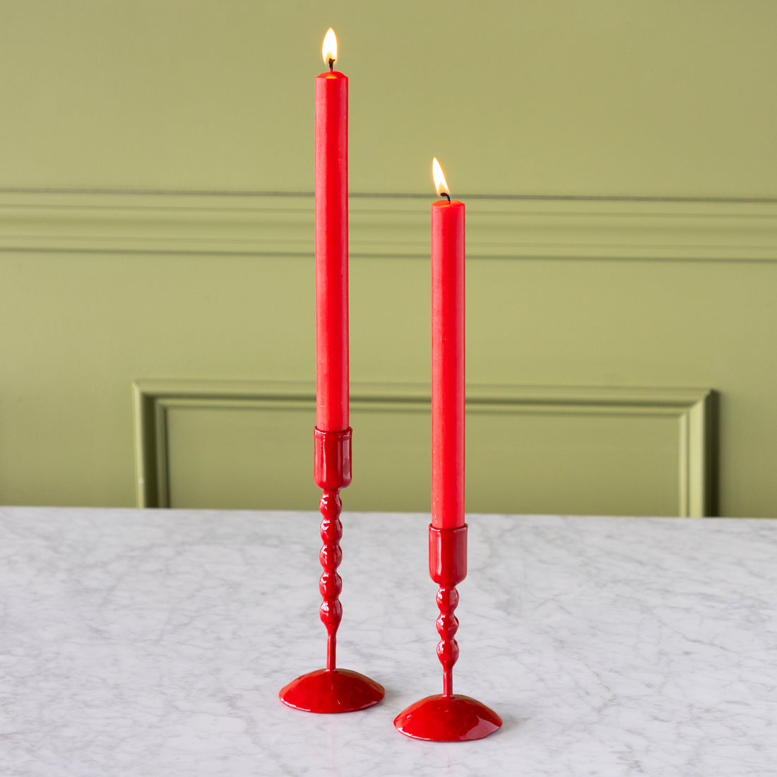 Red Hand-Forged Cast Iron Taper Holder
