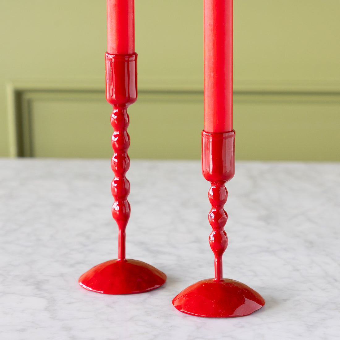Red Hand-Forged Cast Iron Taper Holder