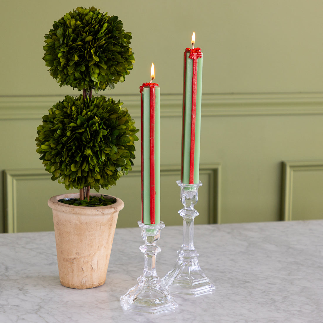 Red &amp; Green Present Shaped Taper Candles Set of 2