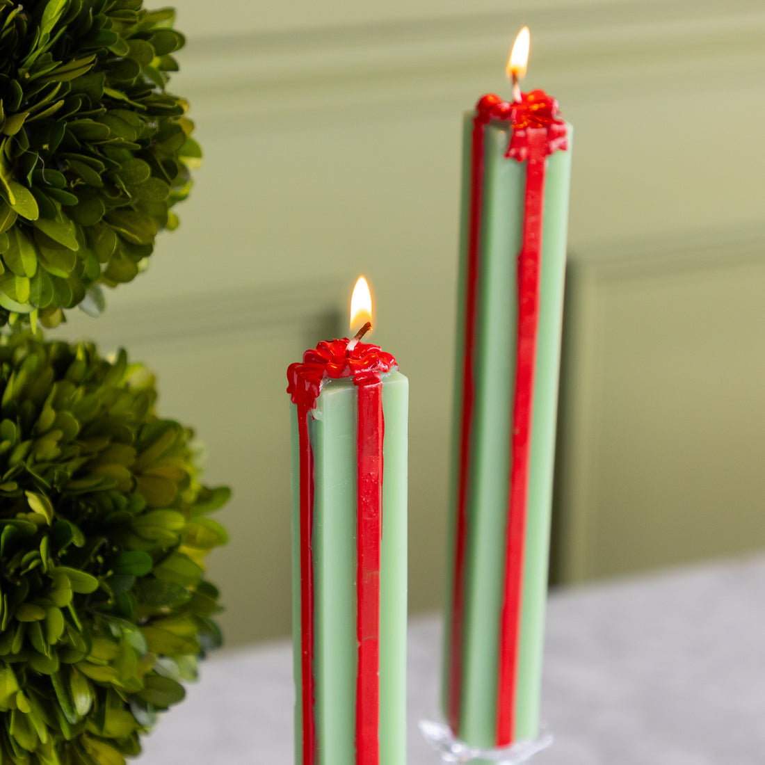 Red &amp; Green Present Shaped Taper Candles Set of 2