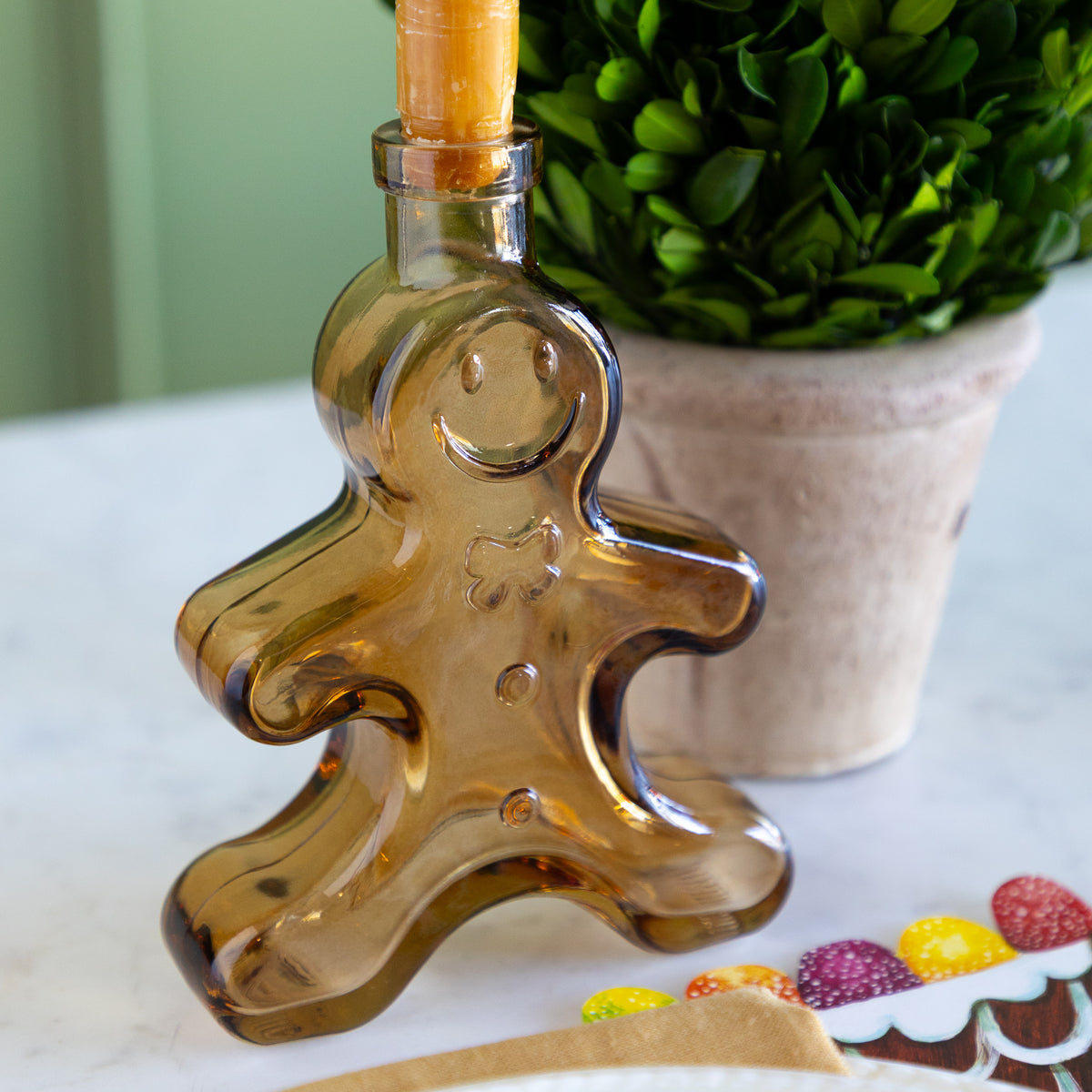 Brown Glass Gingerbread Shaped Taper Holder/Vase